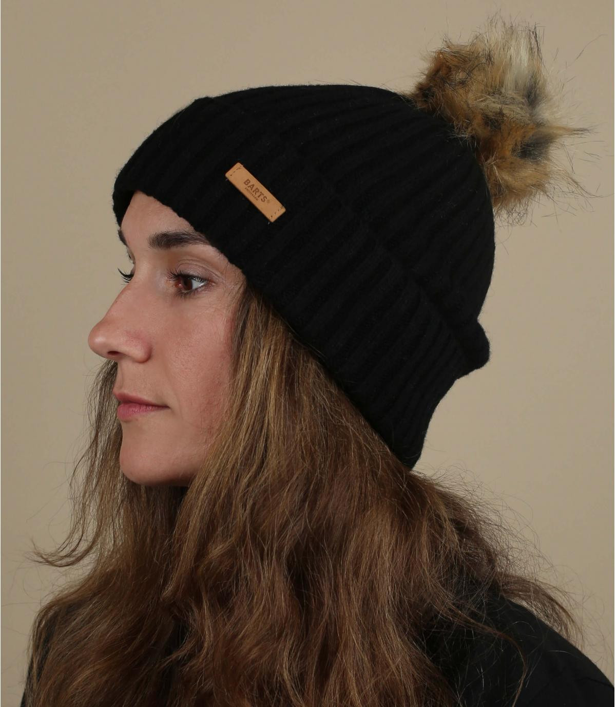 bonnet laine noir pompon fourrur Augusti Beanie black bonnet laine noir pompon fourrur Augusti Beanie black